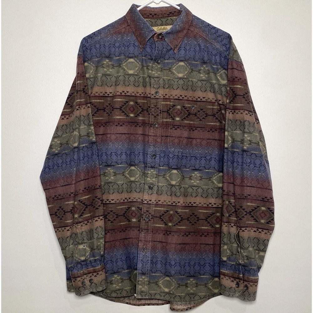 Cabela's Aztec Flannel Men's L Tall Deerskin Soft Chamois Button Up Shirt LT